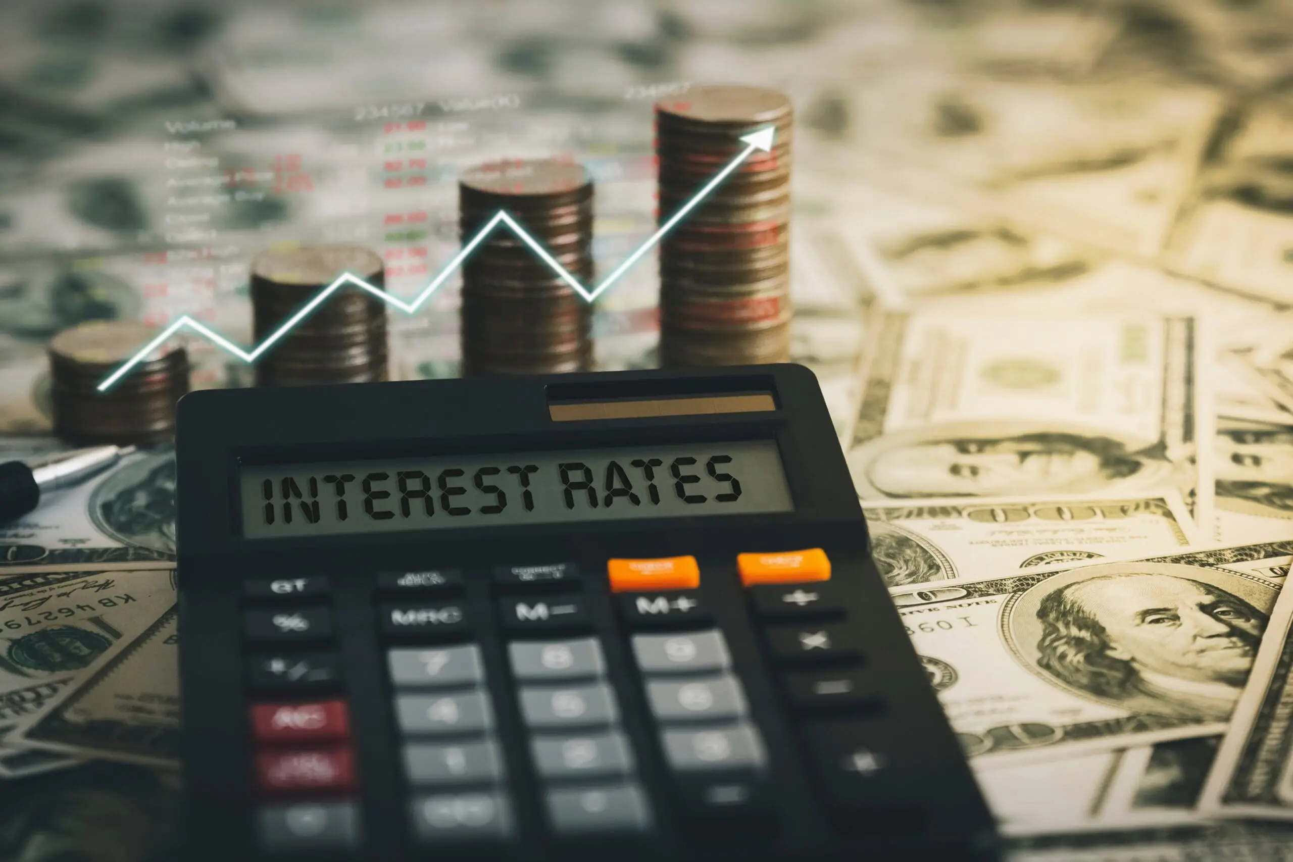 The,Word,Interest,Rate,Is,On,A,Calculator,With,A