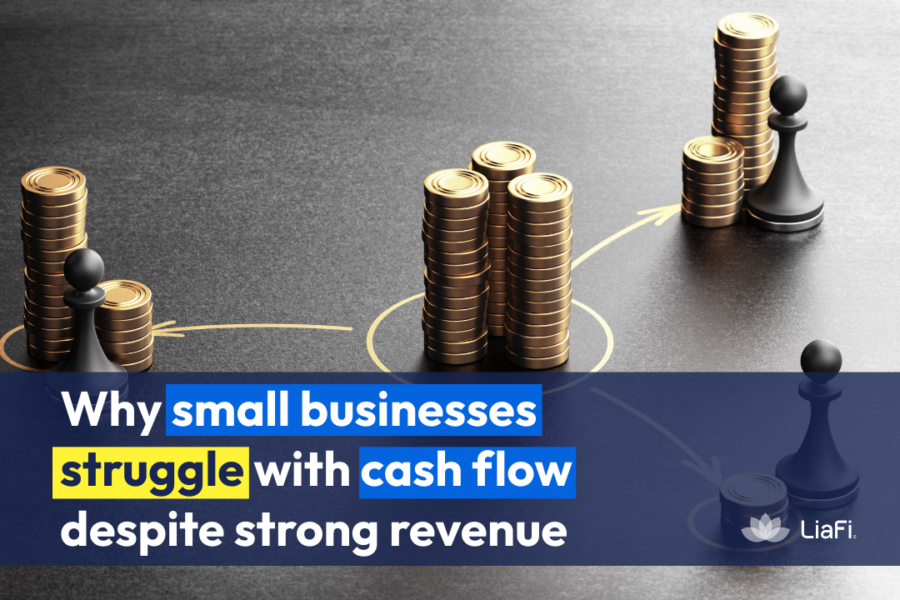 stacked coins and chess pieces illustrating small business cash flow challenges despite strong revenue