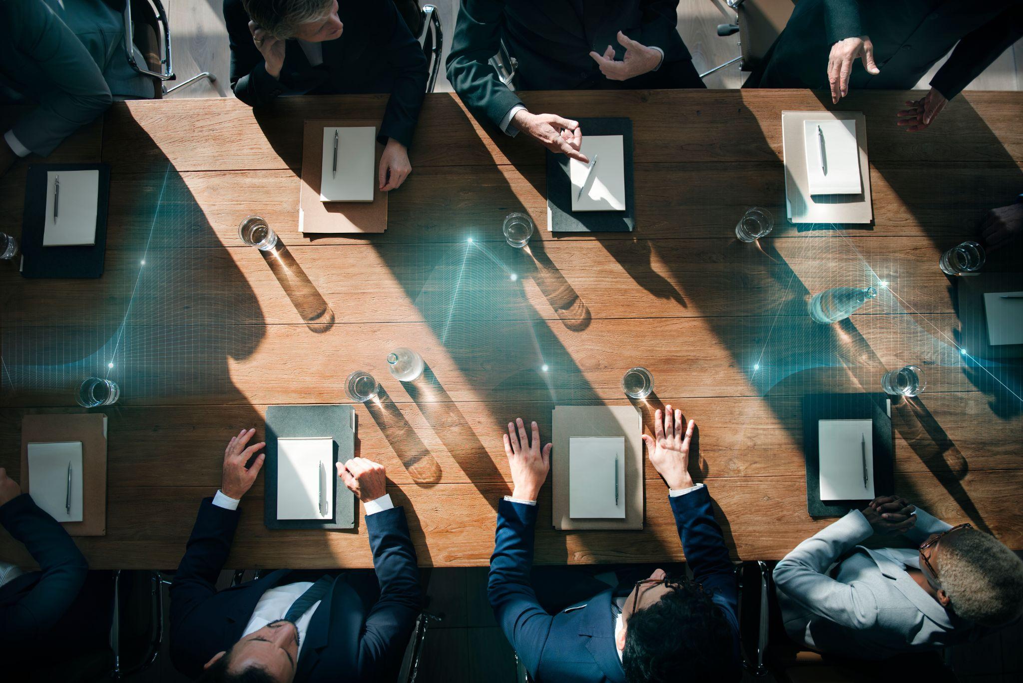 business meeting at long table